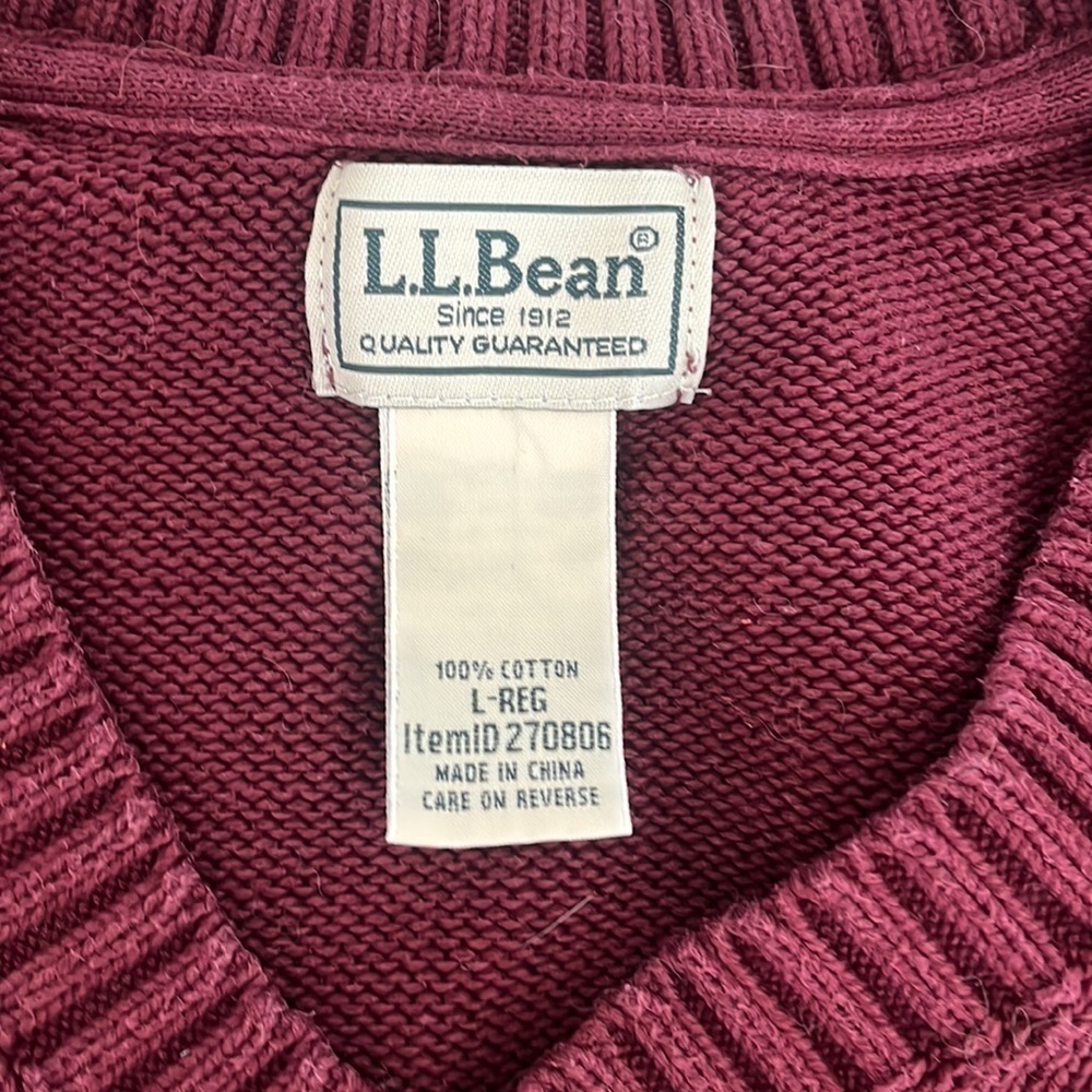 L.L. Bean Men’s Knit Sweater V-Neck Maroon Cotten XL - Picture 4 of 5